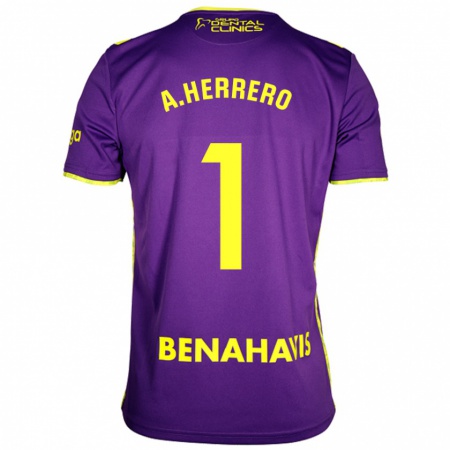 Kandiny Enfant Maillot Alfonso Herrero #1 Violet Jaune Tenues Extérieur 2024/25 T-Shirt