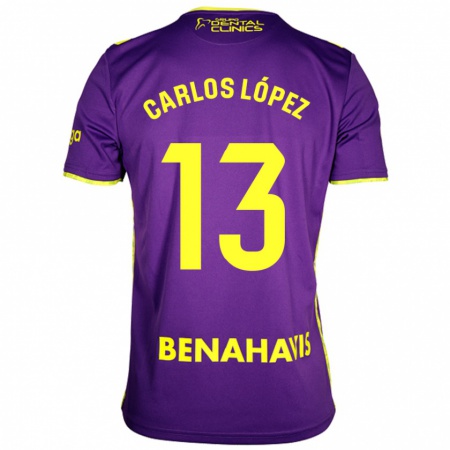 Kandiny Enfant Maillot Carlos López #13 Violet Jaune Tenues Extérieur 2024/25 T-Shirt