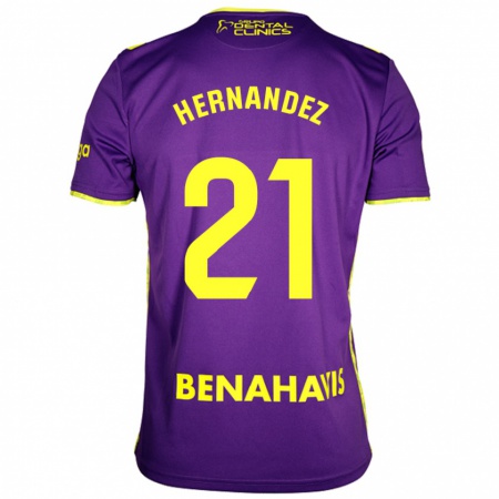 Kandiny Enfant Maillot Juan Hernández #21 Violet Jaune Tenues Extérieur 2024/25 T-Shirt