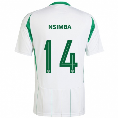 Kandiny Enfant Maillot Vital Nsimba #14 Blanc Vert Tenues Extérieur 2024/25 T-Shirt