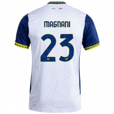 Kandiny Enfant Maillot Giangiacomo Magnani #23 Blanc Bleu Tenues Extérieur 2024/25 T-Shirt