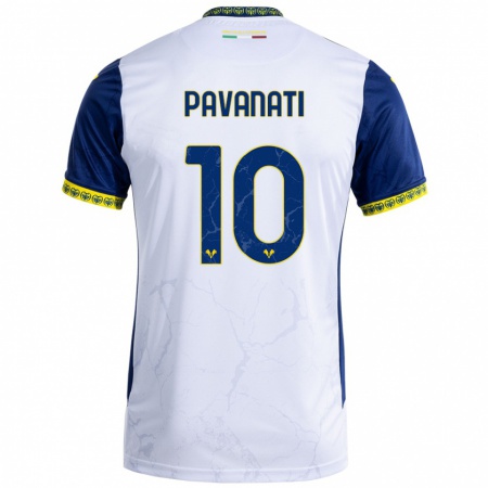 Kandiny Enfant Maillot Alessandro Pavanati #10 Blanc Bleu Tenues Extérieur 2024/25 T-Shirt