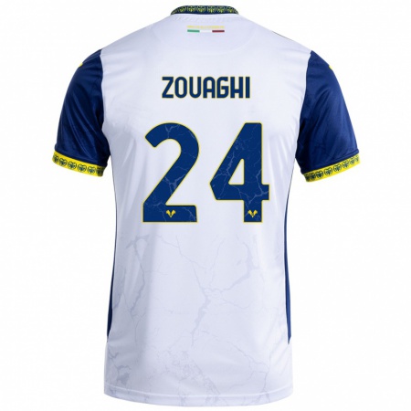 Kandiny Enfant Maillot Thomas Zouaghi #24 Blanc Bleu Tenues Extérieur 2024/25 T-Shirt