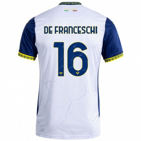 Kandiny Enfant Maillot Edoardo De Franceschi #16 Blanc Bleu Tenues Extérieur 2024/25 T-Shirt