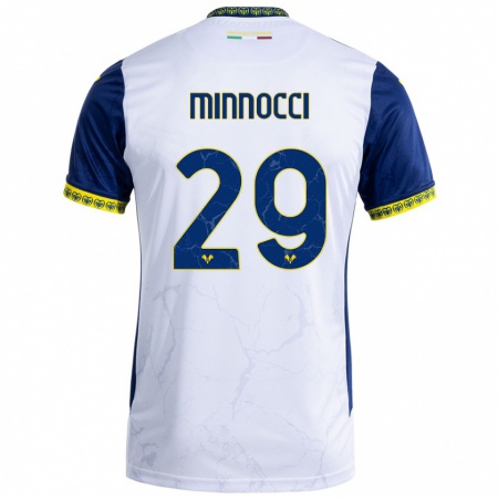 Kandiny Enfant Maillot Valerio Minnocci #29 Blanc Bleu Tenues Extérieur 2024/25 T-Shirt