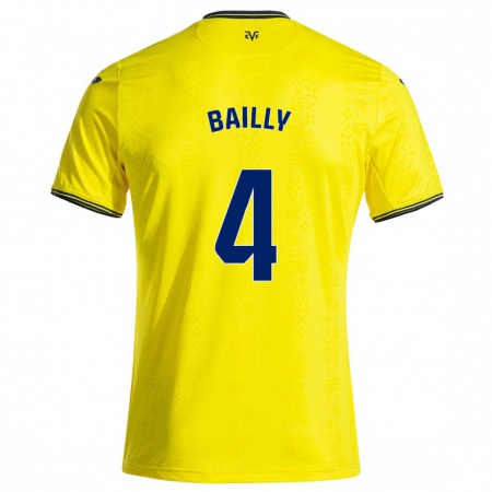 Kandiny Homme Maillot Eric Bailly #4 Jaune Noir Tenues Domicile 2024/25 T-Shirt