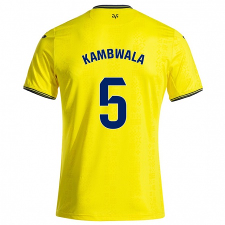 Kandiny Homme Maillot Willy Kambwala #5 Jaune Noir Tenues Domicile 2024/25 T-Shirt