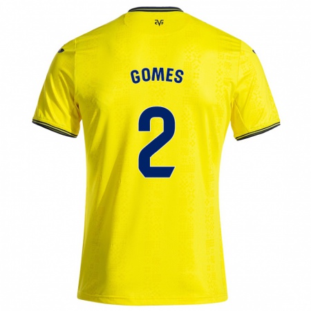 Kandiny Homme Maillot Vique Gomes #2 Jaune Noir Tenues Domicile 2024/25 T-Shirt