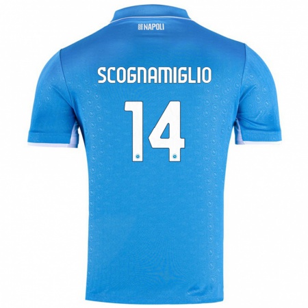 Kandiny Homme Maillot Fabio Scognamiglio #14 Bleu Ciel Tenues Domicile 2024/25 T-Shirt