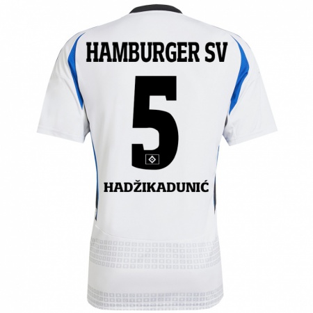 Kandiny Homme Maillot Dennis Hadzikadunic #5 Blanc Bleu Tenues Domicile 2024/25 T-Shirt