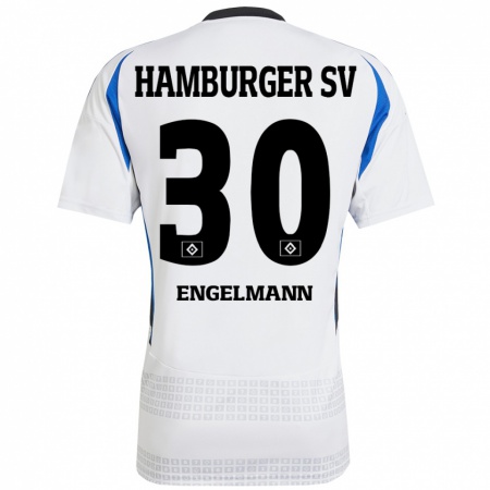 Kandiny Homme Maillot Timon Engelmann #30 Blanc Bleu Tenues Domicile 2024/25 T-Shirt