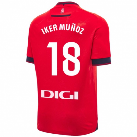 Kandiny Homme Maillot Iker Muñoz #18 Rouge Blanc Tenues Domicile 2024/25 T-Shirt