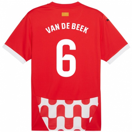 Kandiny Homme Maillot Donny Van De Beek #6 Rouge Blanc Tenues Domicile 2024/25 T-Shirt