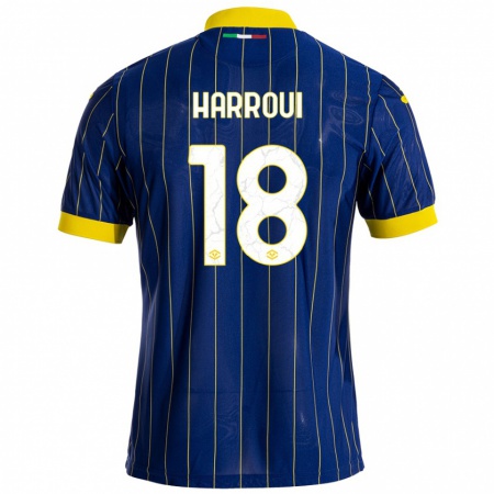 Kandiny Homme Maillot Abdou Harroui #18 Bleu Jaune Tenues Domicile 2024/25 T-Shirt