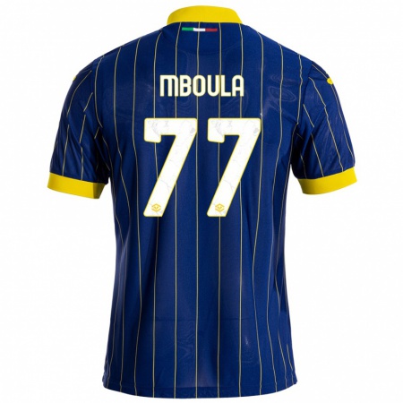 Kandiny Homme Maillot Jordi Mboula #77 Bleu Jaune Tenues Domicile 2024/25 T-Shirt