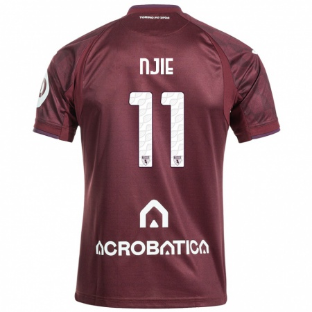 Kandiny Homme Maillot Alieu Njie #11 Bordeaux Blanc Tenues Domicile 2024/25 T-Shirt