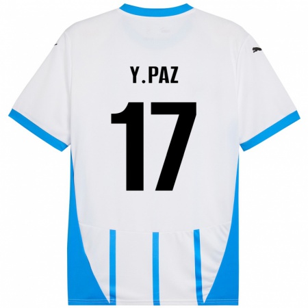 Kandiny Homme Maillot Yeferson Paz #17 Blanc Bleu Tenues Extérieur 2024/25 T-Shirt