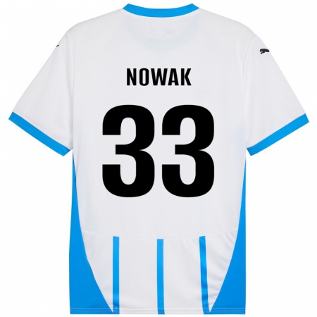 Kandiny Homme Maillot Julie Nowak #33 Blanc Bleu Tenues Extérieur 2024/25 T-Shirt