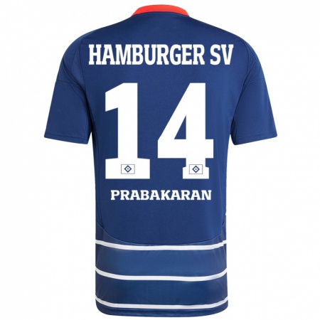 Kandiny Homme Maillot Nilavan Prabakaran #14 Bleu Foncé Tenues Extérieur 2024/25 T-Shirt