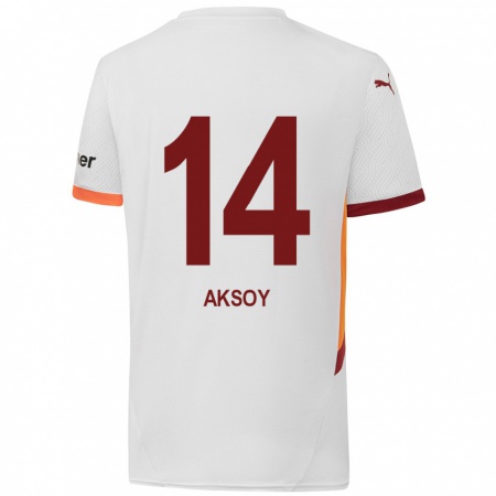 Kandiny Homme Maillot Berkan Aksoy #14 Blanc Jaune Rouge Tenues Extérieur 2024/25 T-Shirt