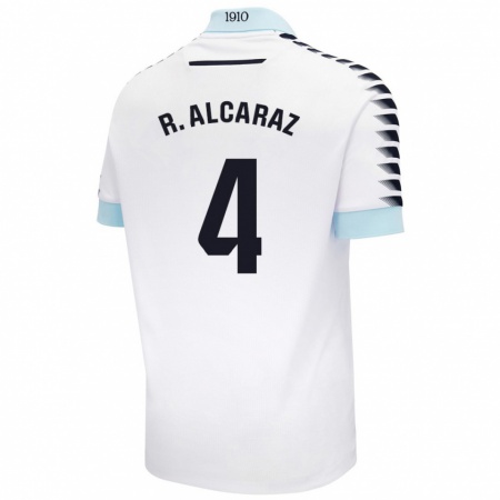 Kandiny Homme Maillot Rubén Alcaraz #4 Blanc Bleu Tenues Extérieur 2024/25 T-Shirt