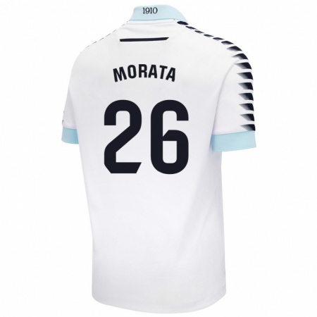 Kandiny Homme Maillot Álex Morata #26 Blanc Bleu Tenues Extérieur 2024/25 T-Shirt