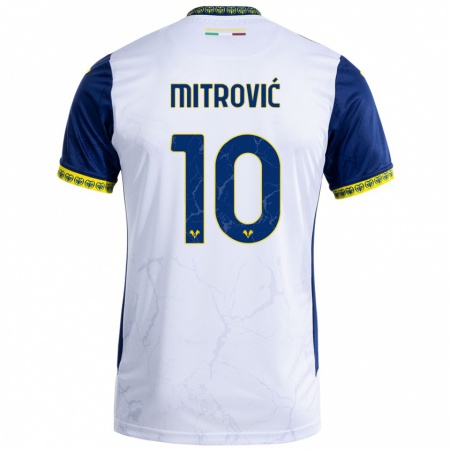 Kandiny Homme Maillot Stefan Mitrović #10 Blanc Bleu Tenues Extérieur 2024/25 T-Shirt