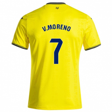 Kandiny Femme Maillot Víctor Moreno #7 Jaune Noir Tenues Domicile 2024/25 T-Shirt