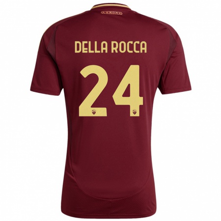 Kandiny Femme Maillot Mattia Della Rocca #24 Rouge Brun Or Tenues Domicile 2024/25 T-Shirt