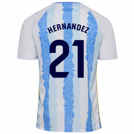 Kandiny Femme Maillot Juan Hernández #21 Blanc Bleu Tenues Domicile 2024/25 T-Shirt