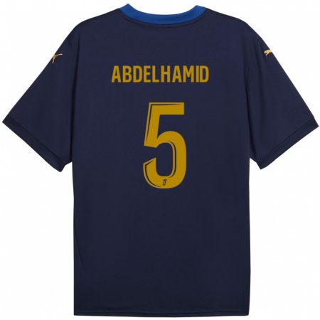 Kandiny Femme Maillot Yunis Abdelhamid #5 Bleu Marine Doré Tenues Extérieur 2024/25 T-Shirt