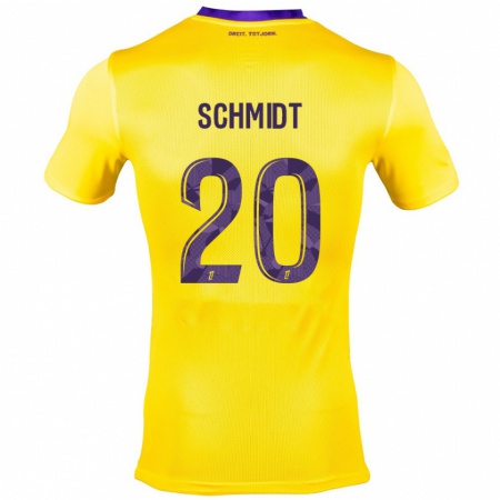 Kandiny Femme Maillot Niklas Schmidt #20 Jaune Violet Tenues Extérieur 2024/25 T-Shirt