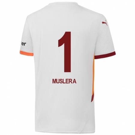 Kandiny Femme Maillot Fernando Muslera #1 Blanc Jaune Rouge Tenues Extérieur 2024/25 T-Shirt