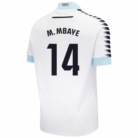 Kandiny Femme Maillot Momo Mbaye #14 Blanc Bleu Tenues Extérieur 2024/25 T-Shirt