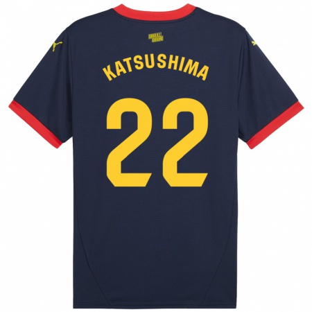 Kandiny Femme Maillot Shinnosuke Katsushima #22 Bleu Marine Rouge Tenues Extérieur 2024/25 T-Shirt