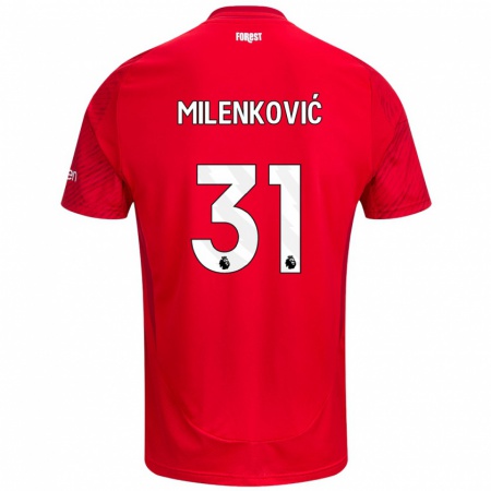 Kandiny Enfant Maillot Nikola Milenković #31 Rouge Blanc Tenues Domicile 2024/25 T-Shirt