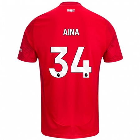 Kandiny Enfant Maillot Ola Aina #34 Rouge Blanc Tenues Domicile 2024/25 T-Shirt