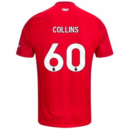 Kandiny Enfant Maillot Sam Collins #60 Rouge Blanc Tenues Domicile 2024/25 T-Shirt