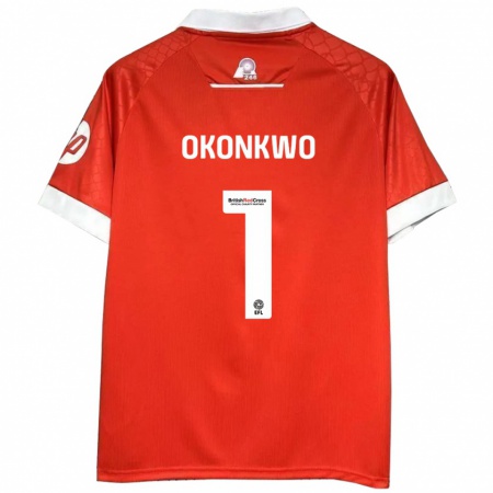 Kandiny Enfant Maillot Arthur Okonkwo #1 Rouge Blanc Tenues Domicile 2024/25 T-Shirt