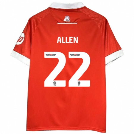 Kandiny Enfant Maillot Keren Allen #22 Rouge Blanc Tenues Domicile 2024/25 T-Shirt