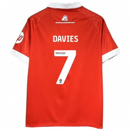 Kandiny Enfant Maillot Jordan Davies #7 Rouge Blanc Tenues Domicile 2024/25 T-Shirt