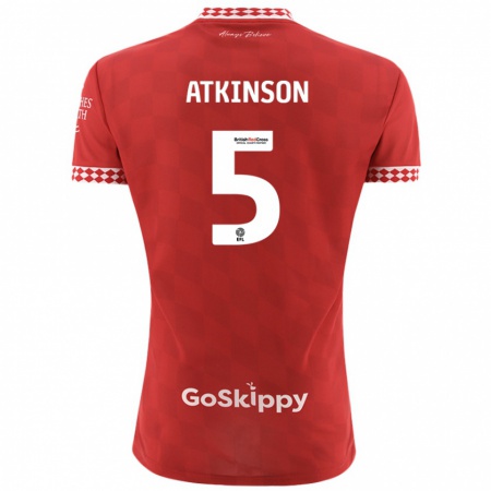 Kandiny Enfant Maillot Rob Atkinson #5 Rouge Tenues Domicile 2024/25 T-Shirt