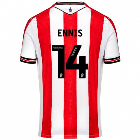 Kandiny Enfant Maillot Niall Ennis #14 Rouge Blanc Tenues Domicile 2024/25 T-Shirt