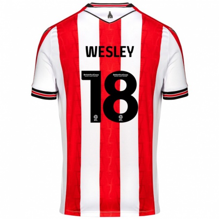 Kandiny Enfant Maillot Wesley Moraes #18 Rouge Blanc Tenues Domicile 2024/25 T-Shirt