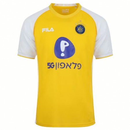 Kandiny Enfant Maillot Jonathan Paz #0 Jaune Blanc Tenues Domicile 2024/25 T-Shirt