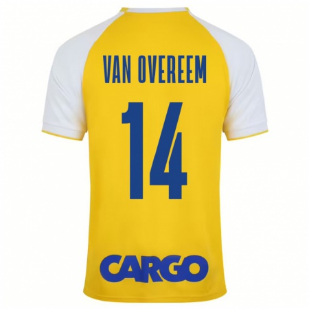 Kandiny Enfant Maillot Joris Van Overeem #14 Jaune Blanc Tenues Domicile 2024/25 T-Shirt