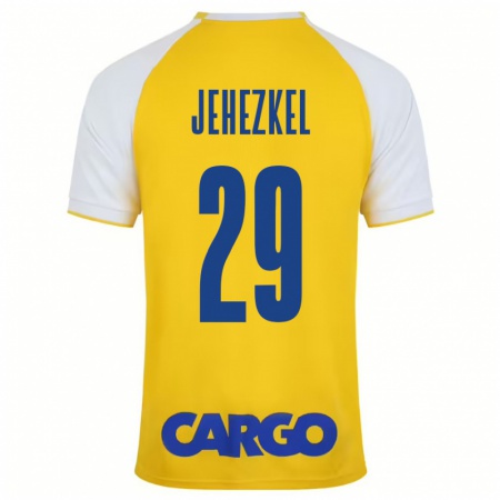 Kandiny Enfant Maillot Sagiv Jehezkel #29 Jaune Blanc Tenues Domicile 2024/25 T-Shirt