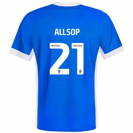 Kandiny Enfant Maillot Ryan Allsop #21 Bleu Blanc Tenues Domicile 2024/25 T-Shirt