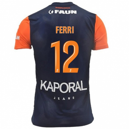 Kandiny Enfant Maillot Jordan Ferri #12 Bleu Marine Orange Tenues Domicile 2024/25 T-Shirt