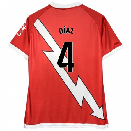 Kandiny Enfant Maillot Pedro Díaz #4 Blanc Rouge Tenues Domicile 2024/25 T-Shirt